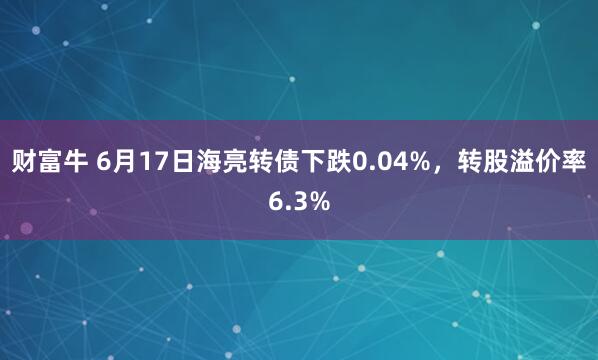 财富牛 6月17日海亮转债下跌0.04%，转股溢价率6.3%